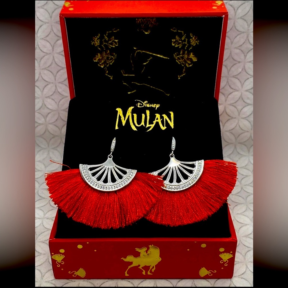 Disney X RockLove Mulan Balance Fan Earrings Silver red